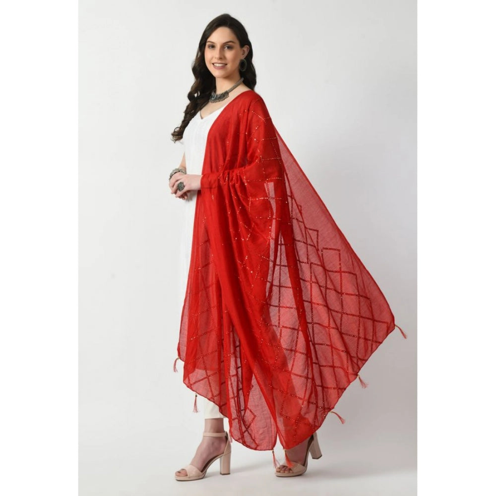 Vaystra Chanderi Self Design Dupatta – Red