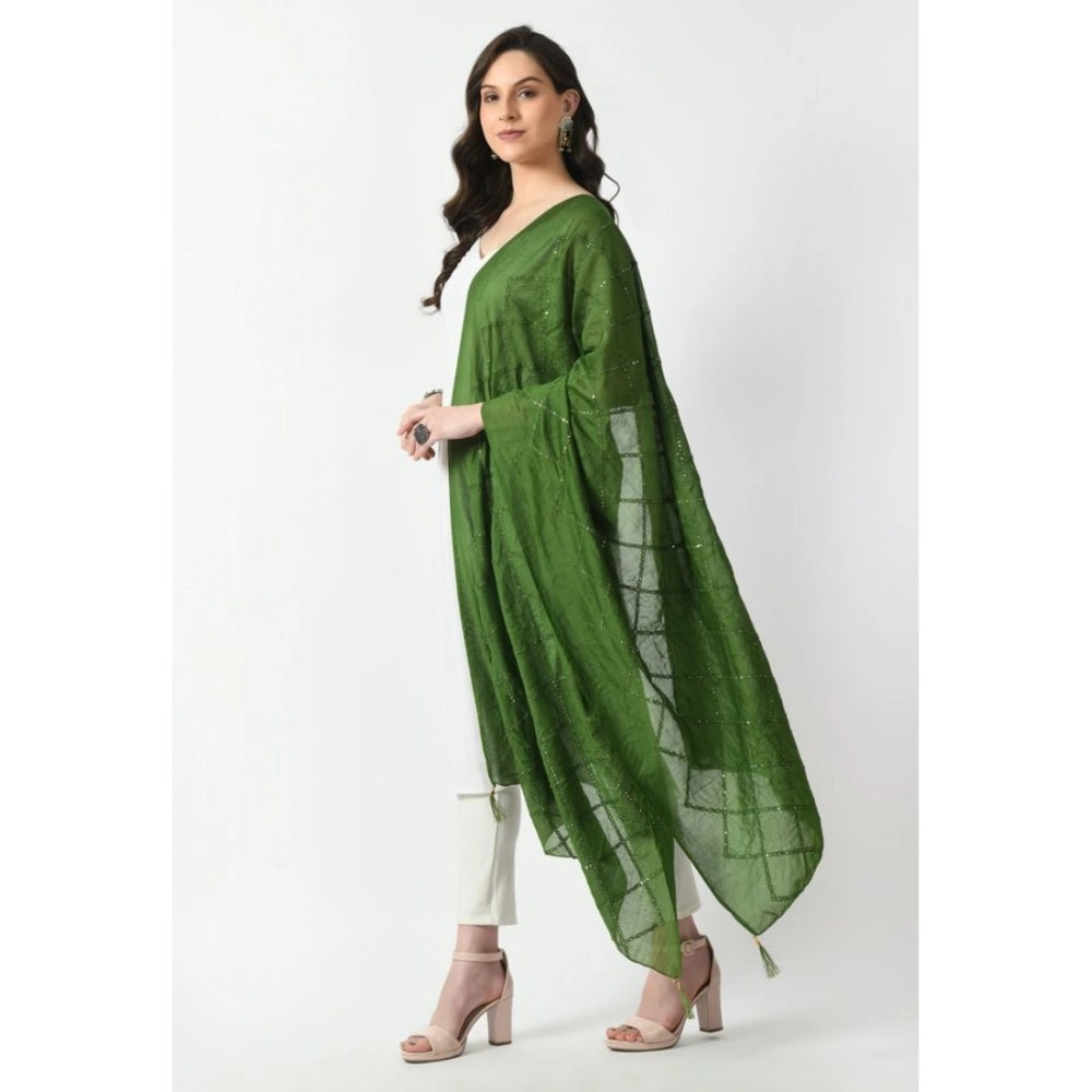 Vaystra Chanderi Self Design Dupatta – Green