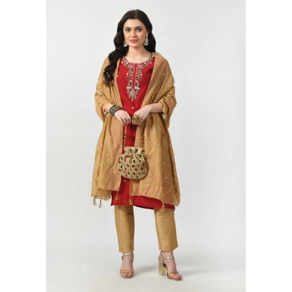 Vaystra Chanderi Self Design Dupatta – Gold