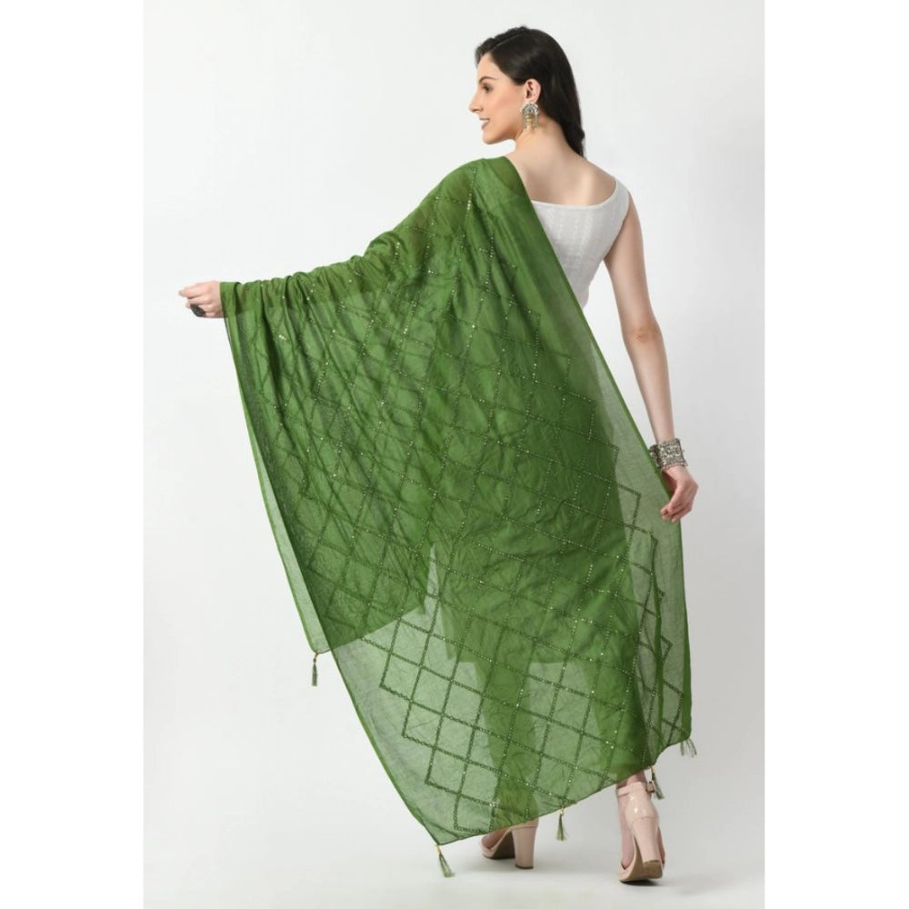 Vaystra Chanderi Self Design Dupatta – Green