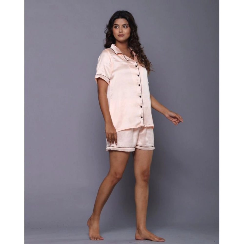 Vaystra Casual Satin Half Sleeve Night Suit Set – Orange