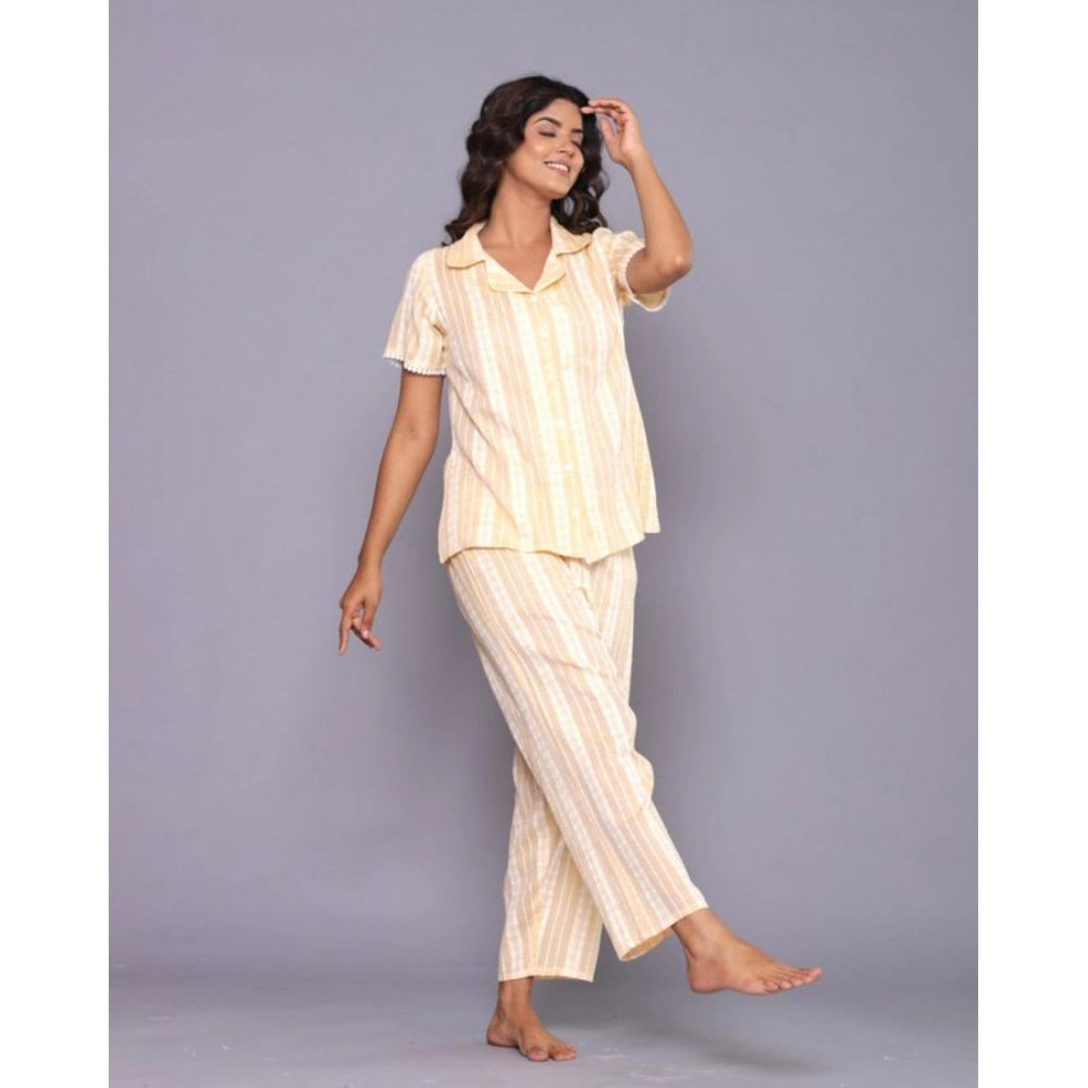 Vaystra Casual Cotton Short Sleeve Full Night Suit Set – Yellow
