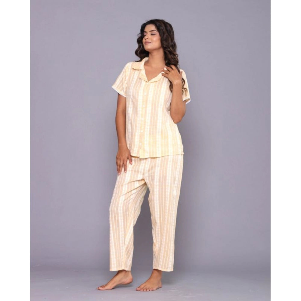 Vaystra Casual Cotton Short Sleeve Full Night Suit Set – Yellow