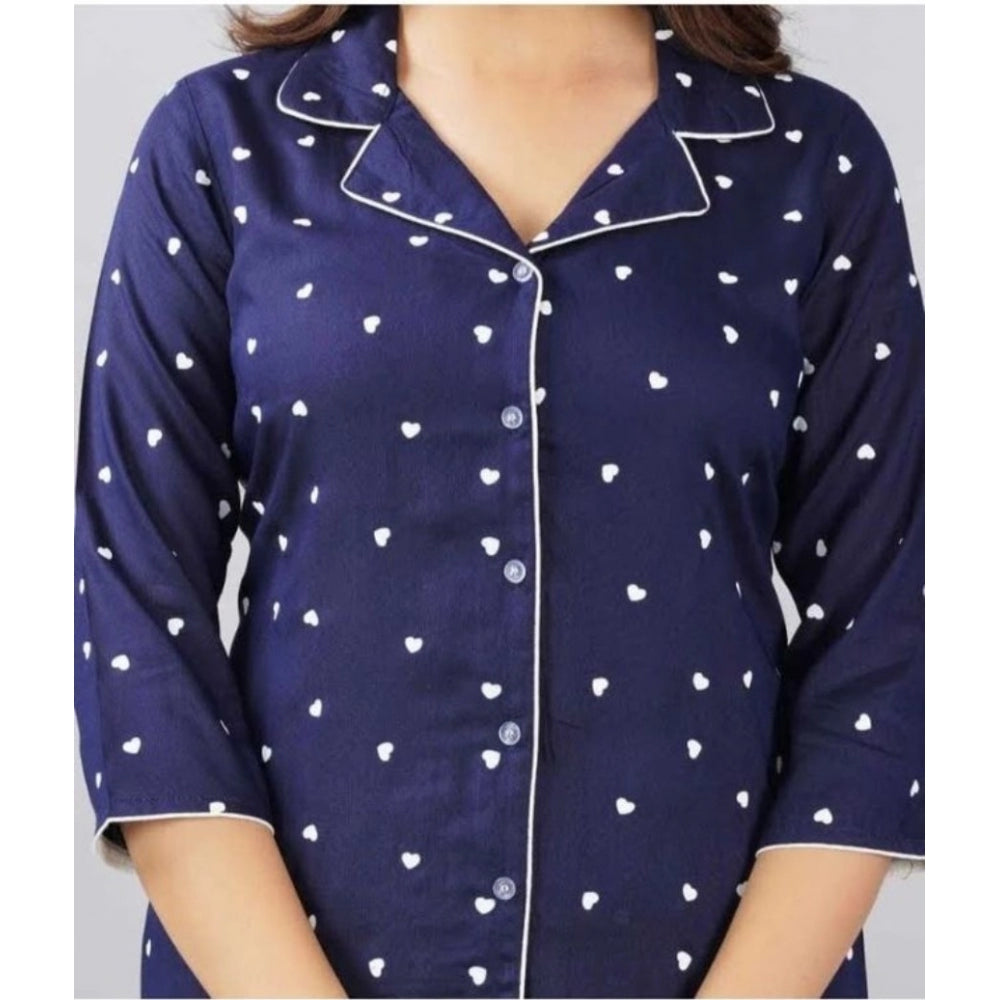 Vaystra Casual Rayon 3-4th Sleeve Night Suit Set – Blue