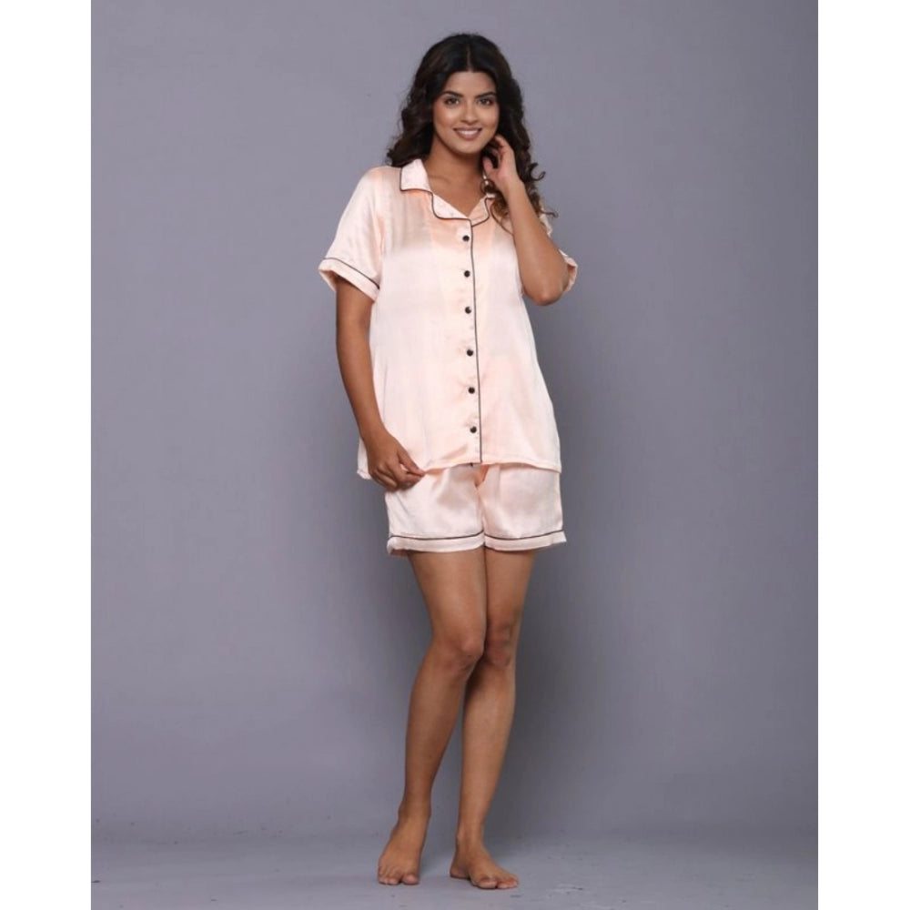 Vaystra Casual Satin Half Sleeve Night Suit Set – Orange