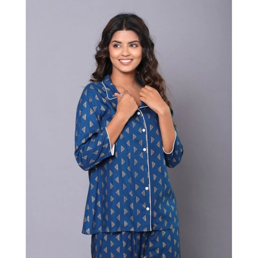 Vaystra Casual Rayon 3-4th Sleeve Night Suit Set – Blue
