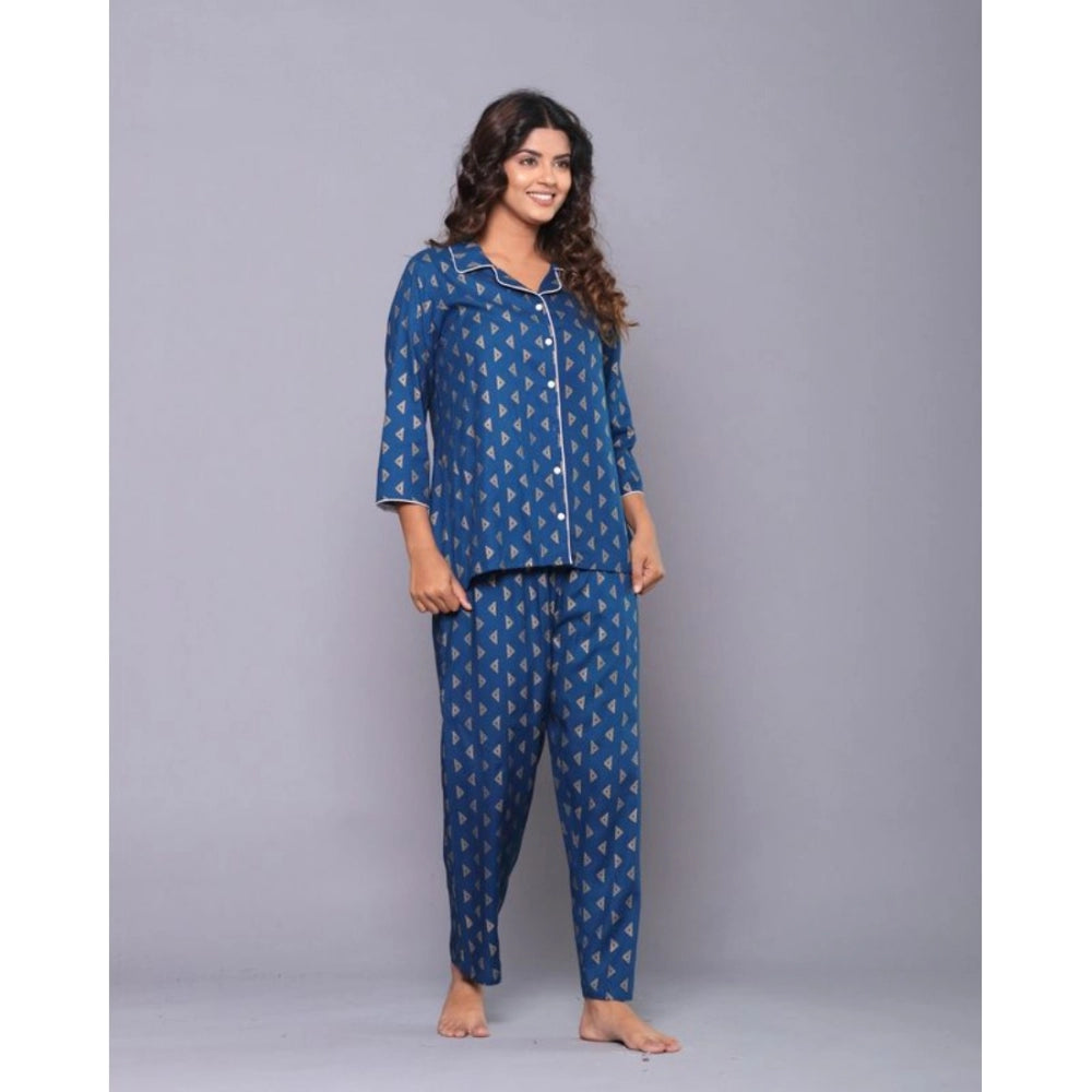 Vaystra Casual Rayon 3-4th Sleeve Night Suit Set – Blue
