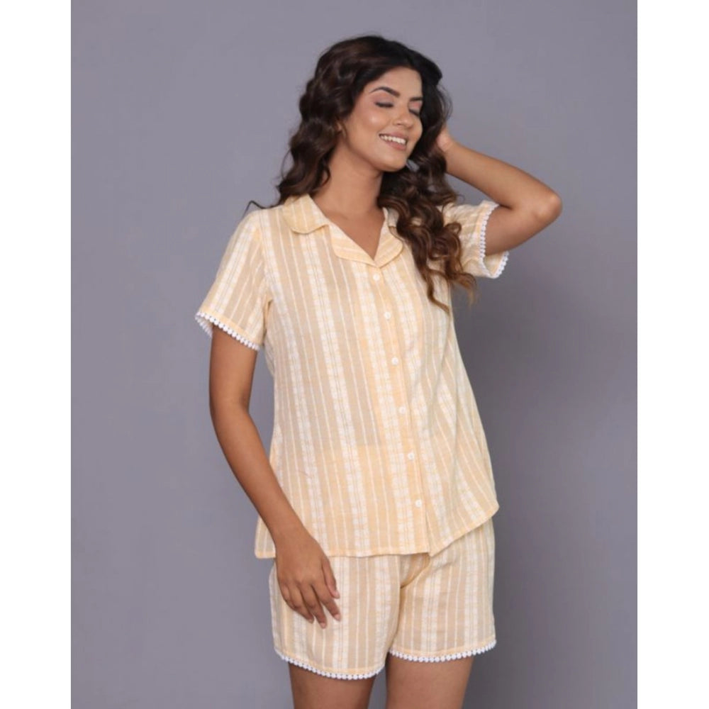 Vaystra Casual Cotton Short Sleeve Short Night Suit Set – Yellow