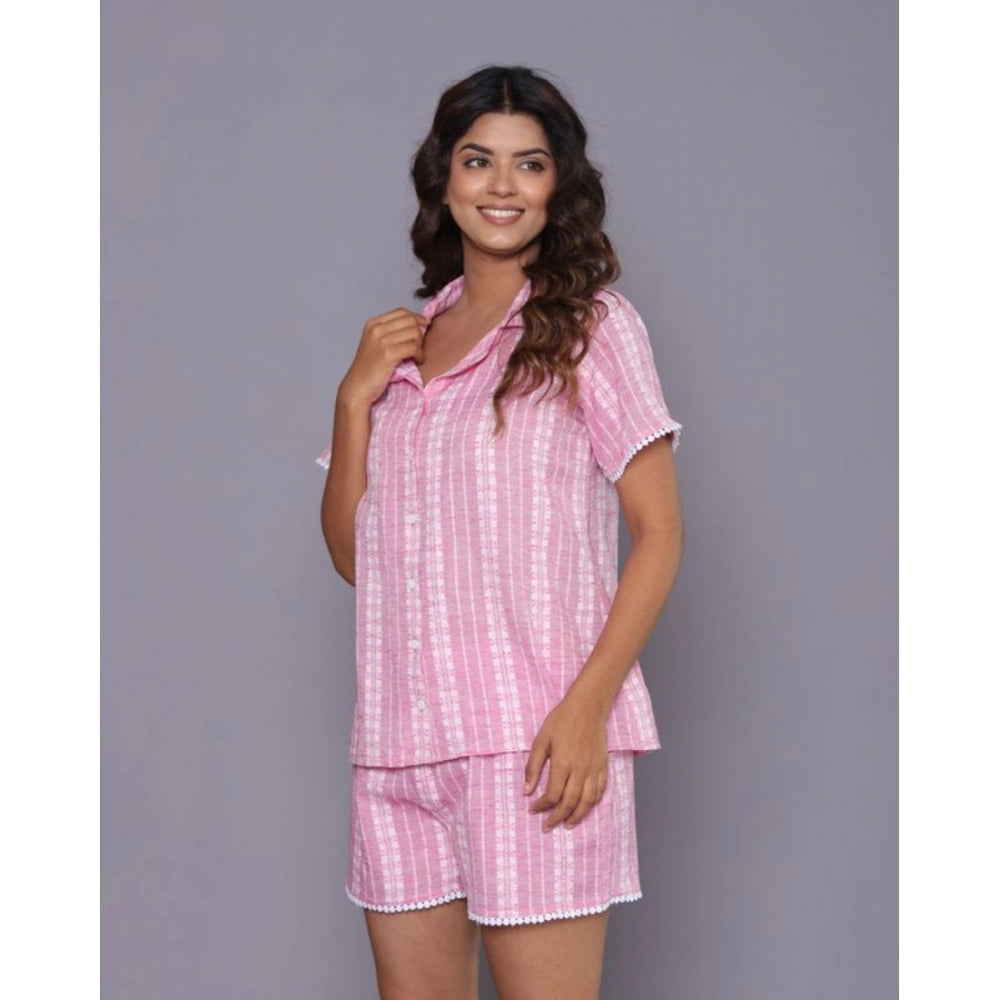Vaystra Casual Cotton Short Sleeve Short Night Suit Set – Pink