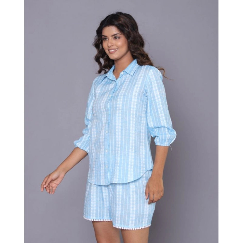 Vaystra Casual Cotton Short Sleeve Short Night Suit Set – Aqua