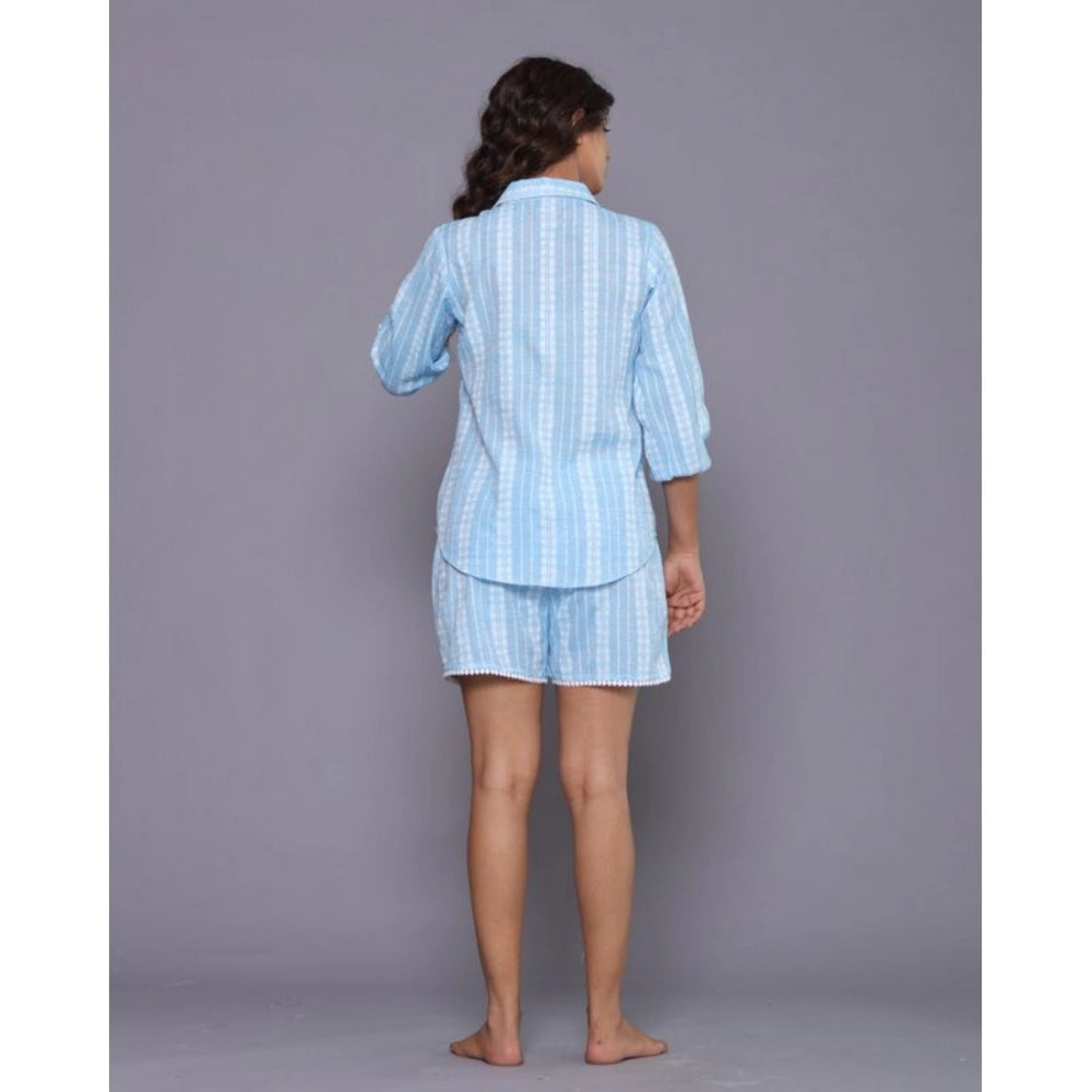 Vaystra Casual Cotton Short Sleeve Short Night Suit Set – Aqua