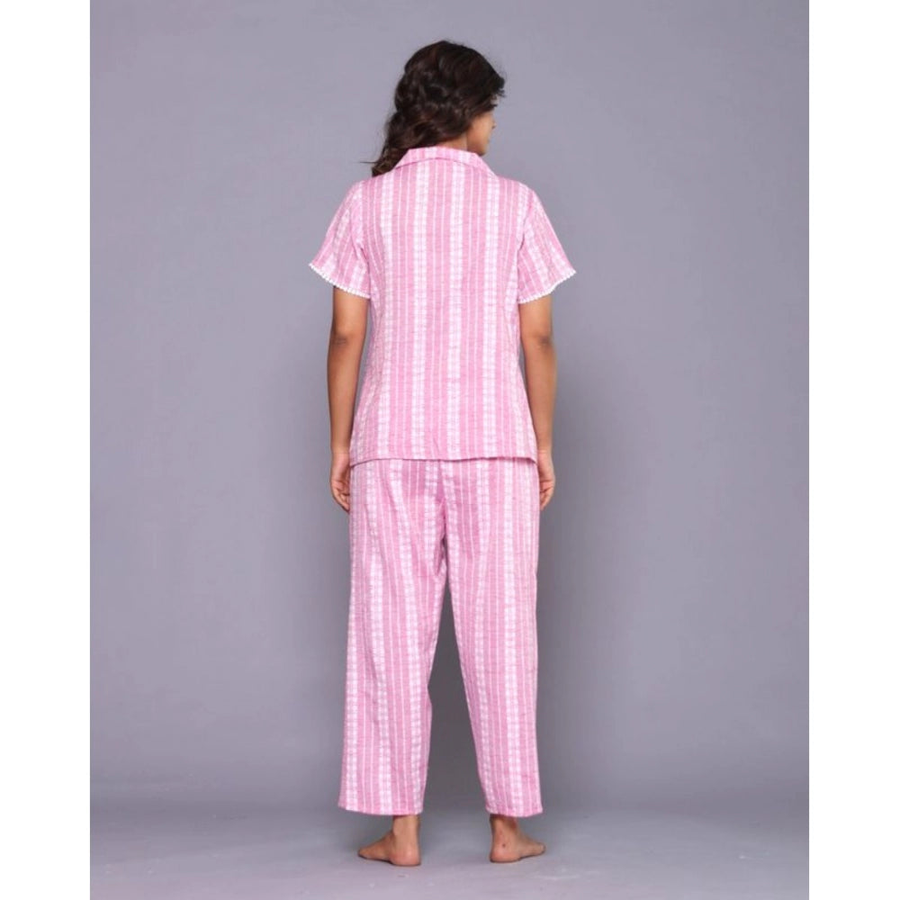 Vaystra Casual Cotton Short Sleeve Full Night Suit Set – Pink