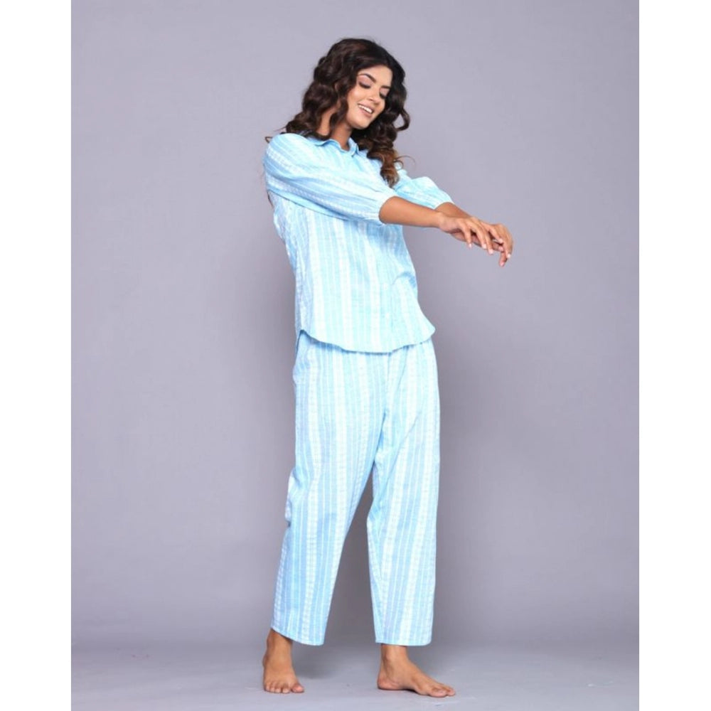 Vaystra Casual Cotton 3-4th Sleeve Full Night Suit Set – Aqua