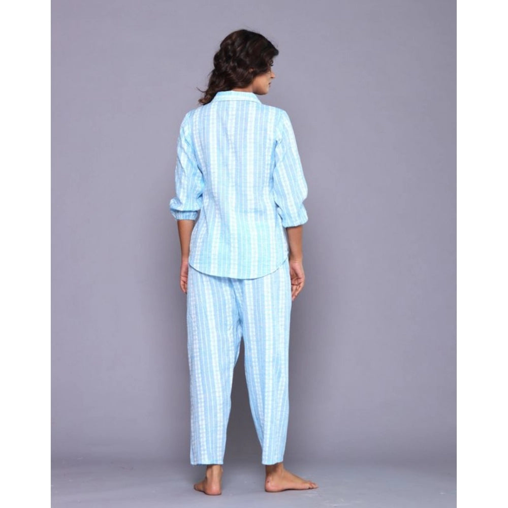 Vaystra Casual Cotton 3-4th Sleeve Full Night Suit Set – Aqua