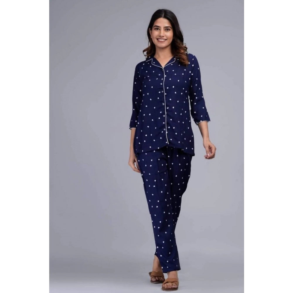 Vaystra Casual Rayon 3-4th Sleeve Night Suit Set – Blue