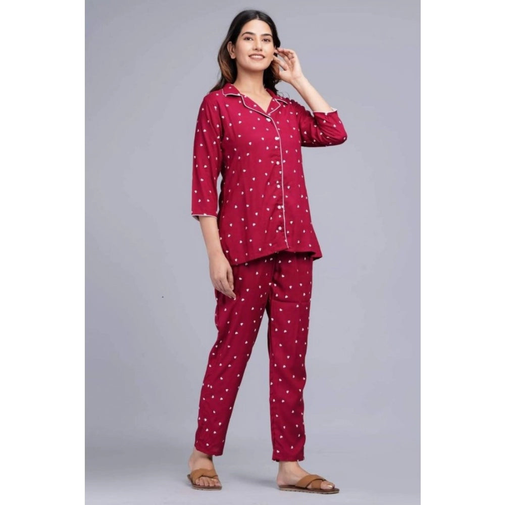 Vaystra Casual Rayon 3-4th Sleeve Night Suit Set – Maroon