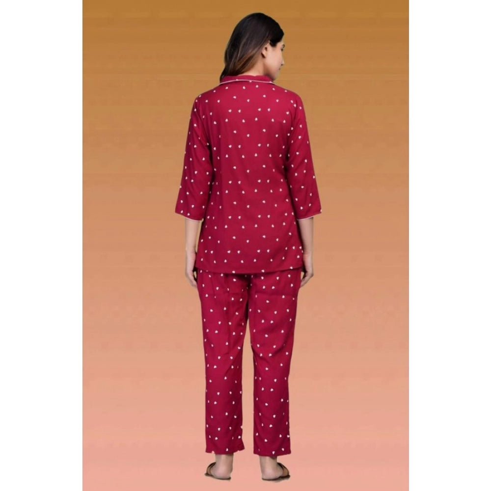Vaystra Casual Rayon 3-4th Sleeve Night Suit Set – Maroon