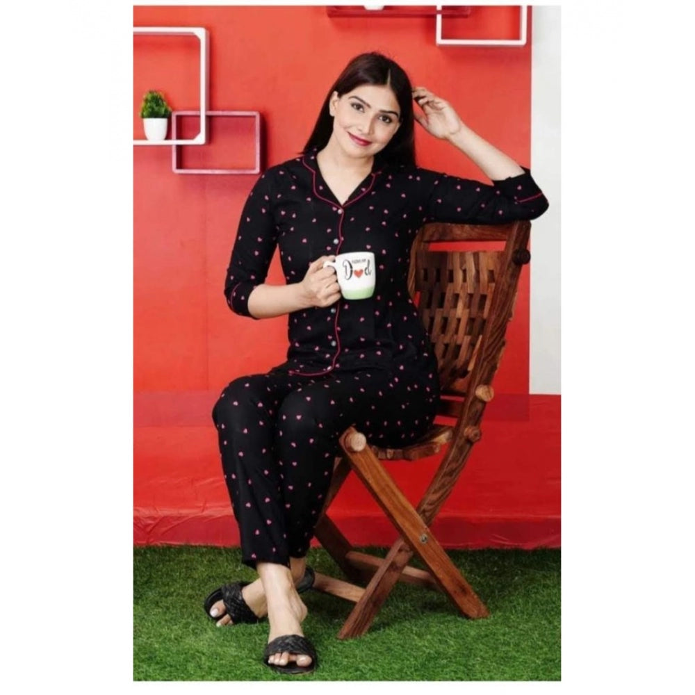 Vaystra Casual Rayon 3-4th Sleeve Night Suit Set – Black