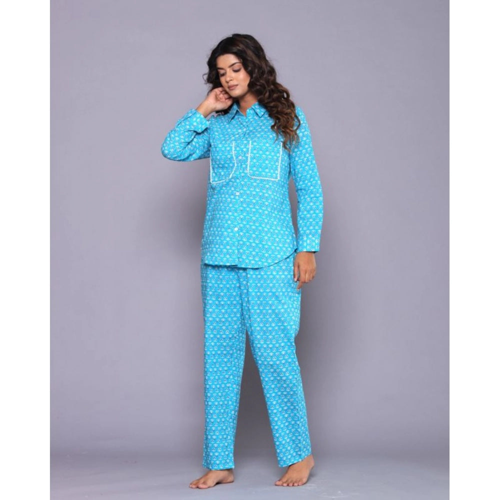 Vaystra Casual Rayon 3-4th Sleeve Night Suit Set – Blue