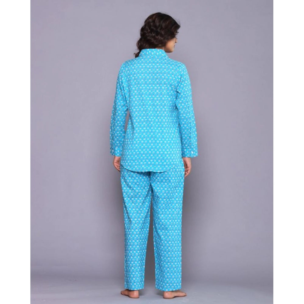 Vaystra Casual Rayon 3-4th Sleeve Night Suit Set – Blue