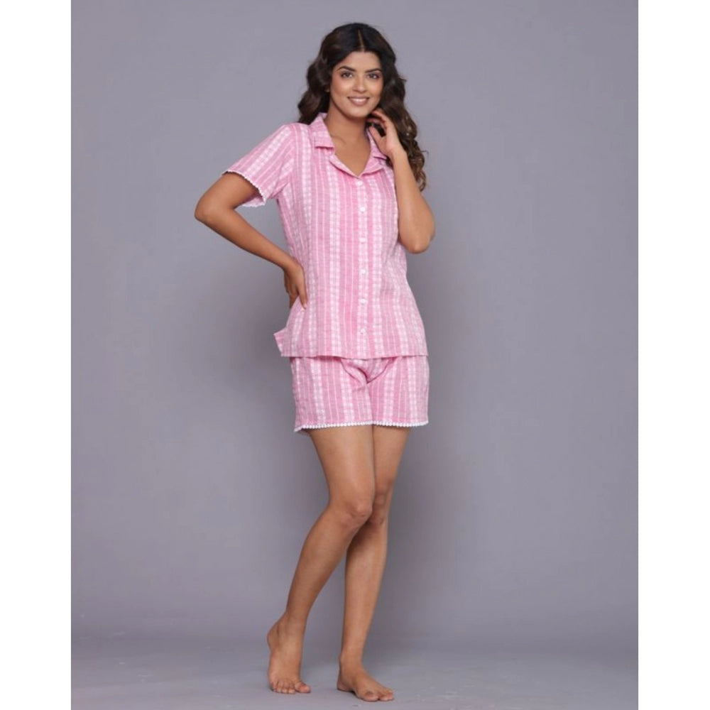 Vaystra Casual Cotton Short Sleeve Short Night Suit Set – Pink