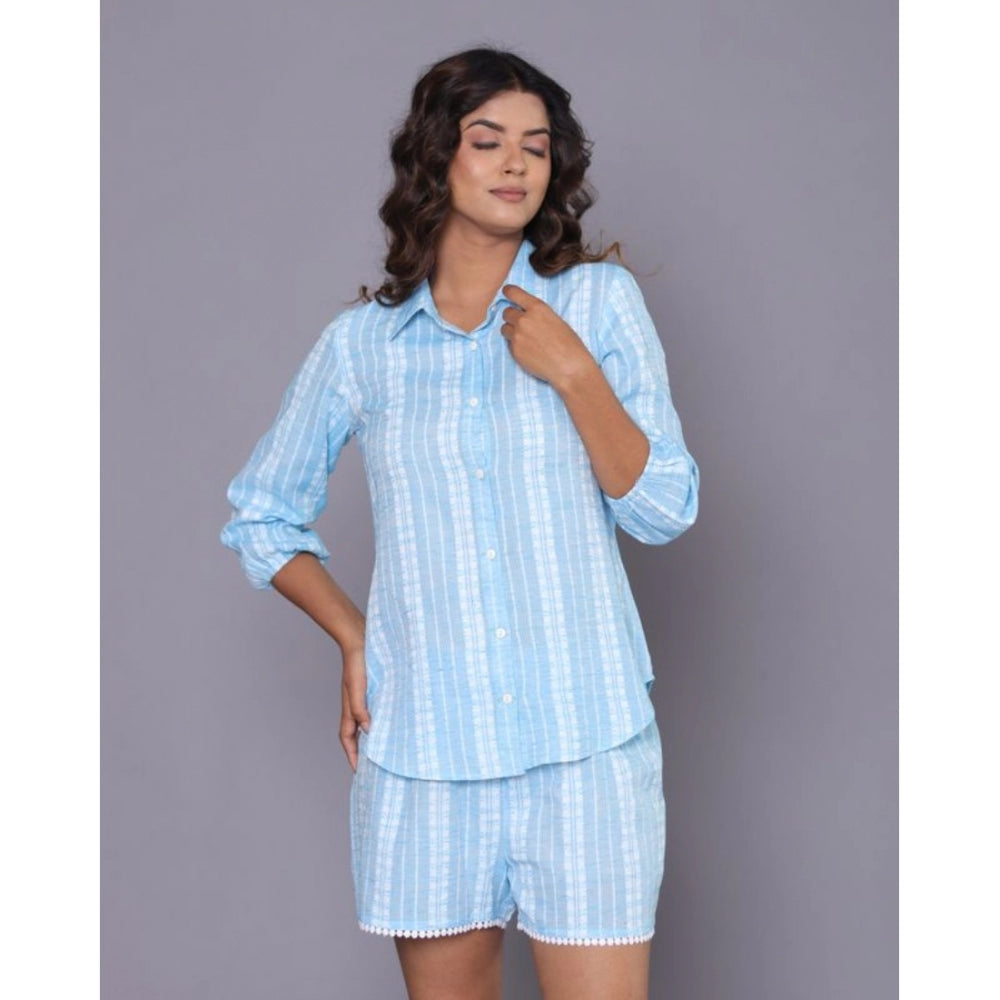 Vaystra Casual Cotton Short Sleeve Short Night Suit Set – Aqua