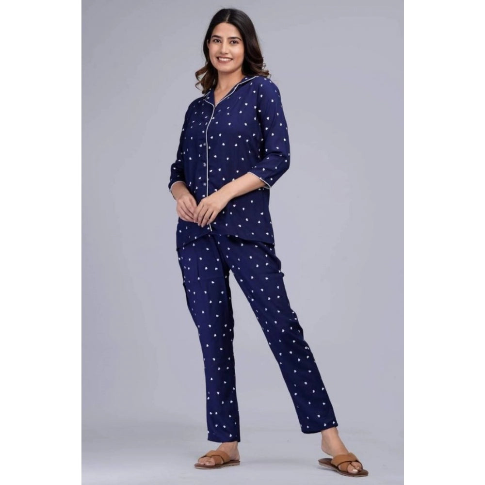 Vaystra Casual Rayon 3-4th Sleeve Night Suit Set – Blue