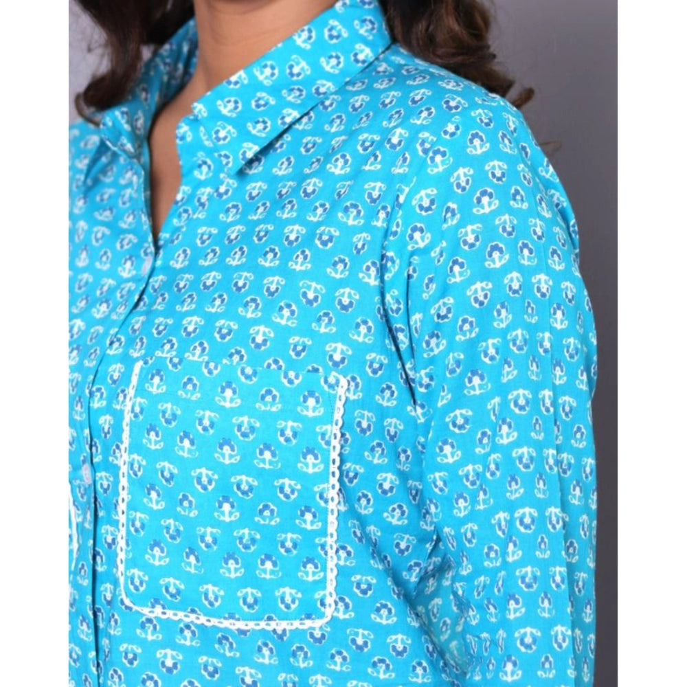 Vaystra Casual Rayon 3-4th Sleeve Night Suit Set – Blue