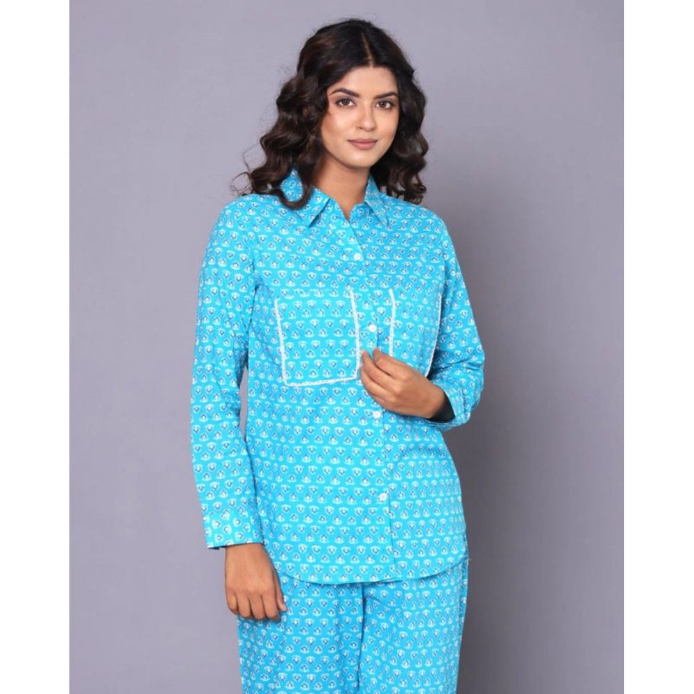 Vaystra Casual Rayon 3-4th Sleeve Night Suit Set – Blue