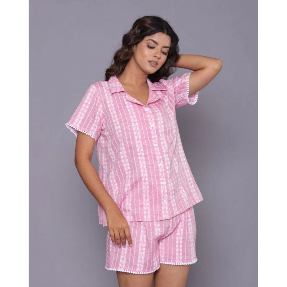 Vaystra Casual Cotton Short Sleeve Short Night Suit Set – Pink
