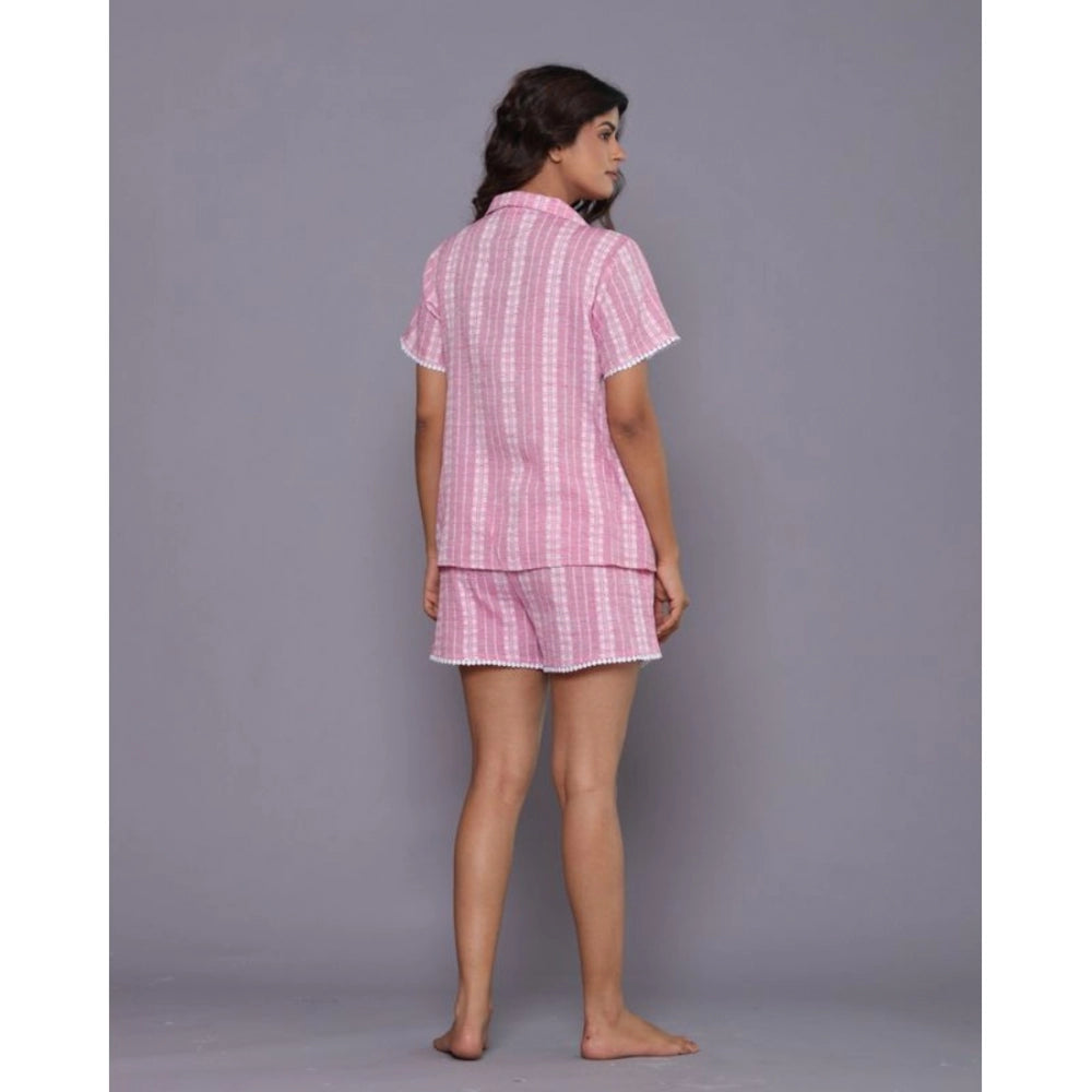 Vaystra Casual Cotton Short Sleeve Short Night Suit Set – Pink