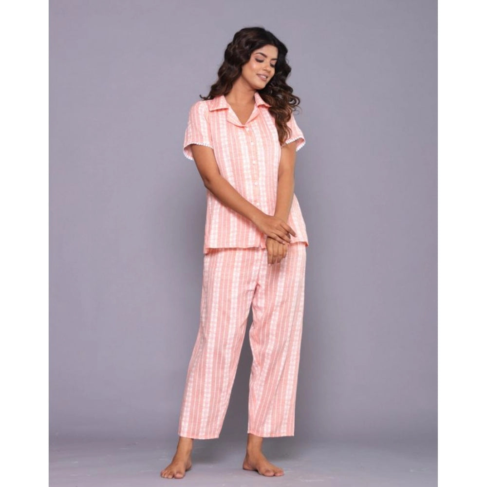 Vaystra Casual Cotton Short Sleeve Full Night Suit Set – Orange