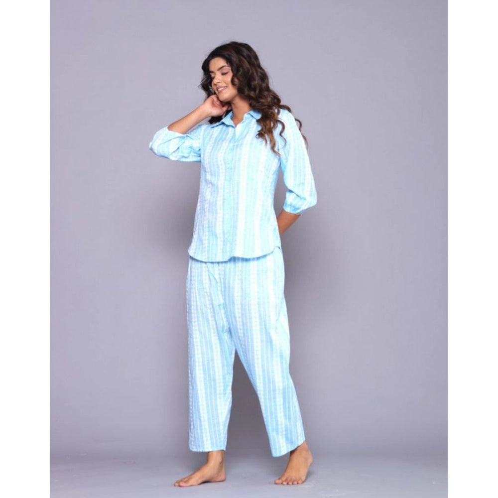 Vaystra Casual Cotton 3-4th Sleeve Full Night Suit Set – Aqua
