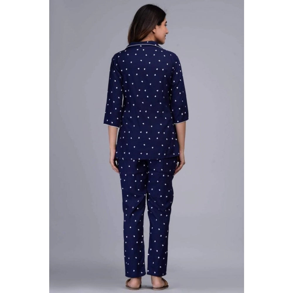 Vaystra Casual Rayon 3-4th Sleeve Night Suit Set – Blue