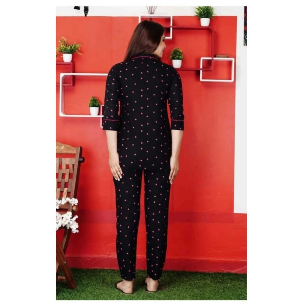 Vaystra Casual Rayon 3-4th Sleeve Night Suit Set – Black