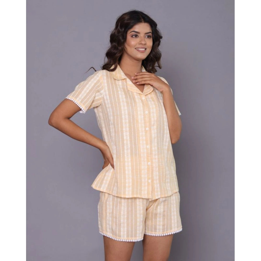 Vaystra Casual Cotton Short Sleeve Short Night Suit Set – Yellow