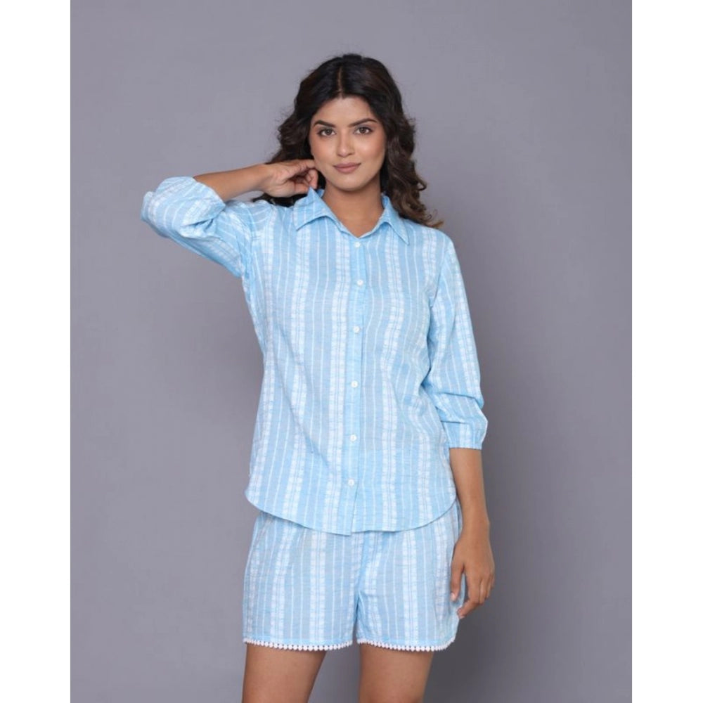 Vaystra Casual Cotton Short Sleeve Short Night Suit Set – Aqua