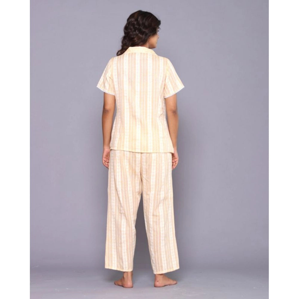 Vaystra Casual Cotton Short Sleeve Full Night Suit Set – Yellow