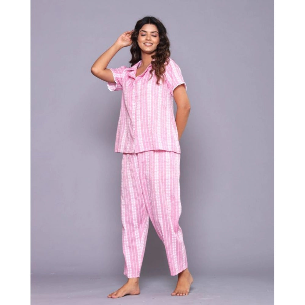 Vaystra Casual Cotton Short Sleeve Full Night Suit Set – Pink
