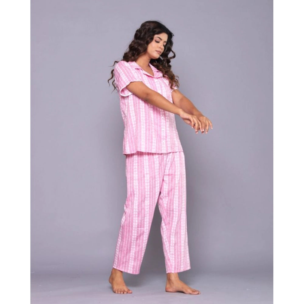 Vaystra Casual Cotton Short Sleeve Full Night Suit Set – Pink