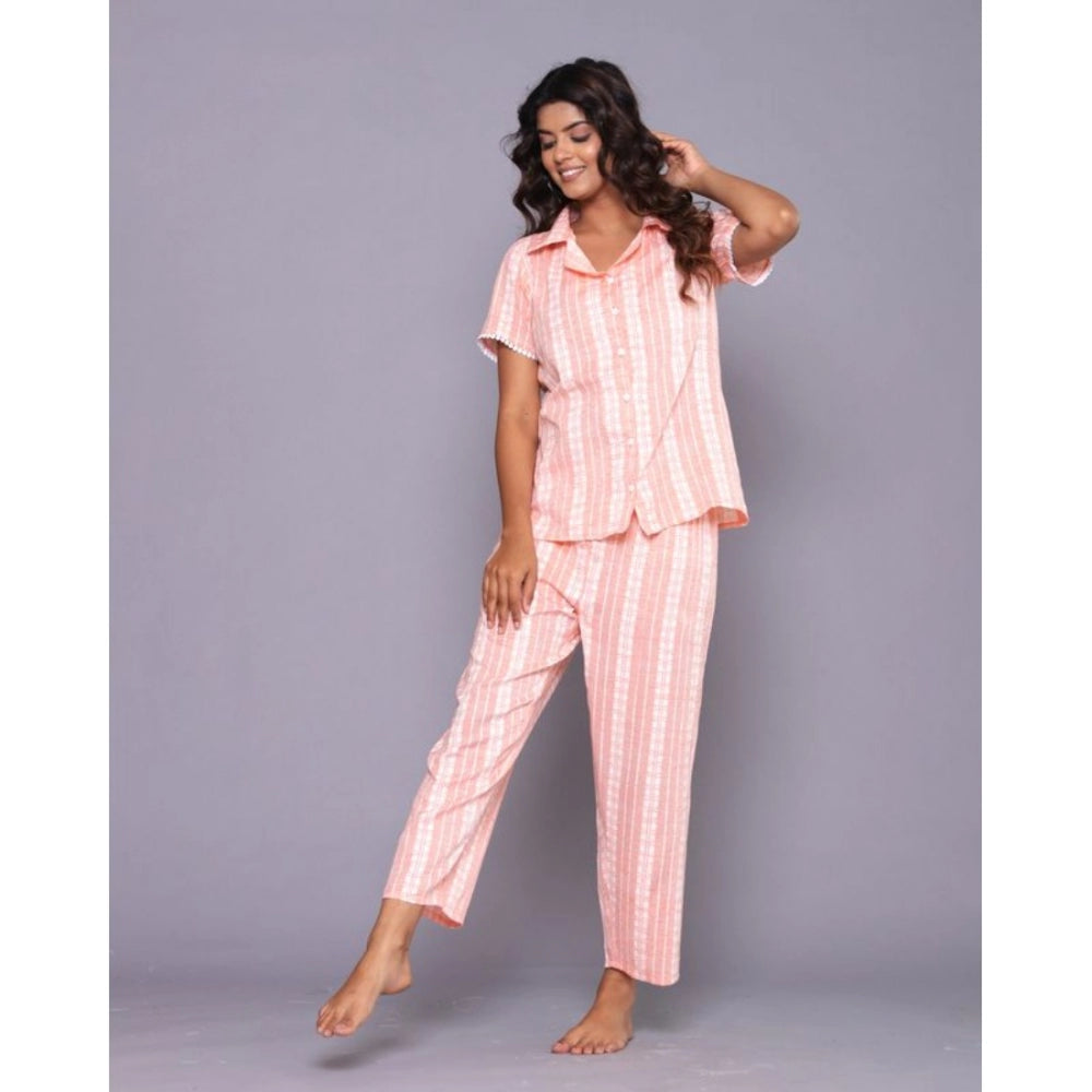 Vaystra Casual Cotton Short Sleeve Full Night Suit Set – Orange
