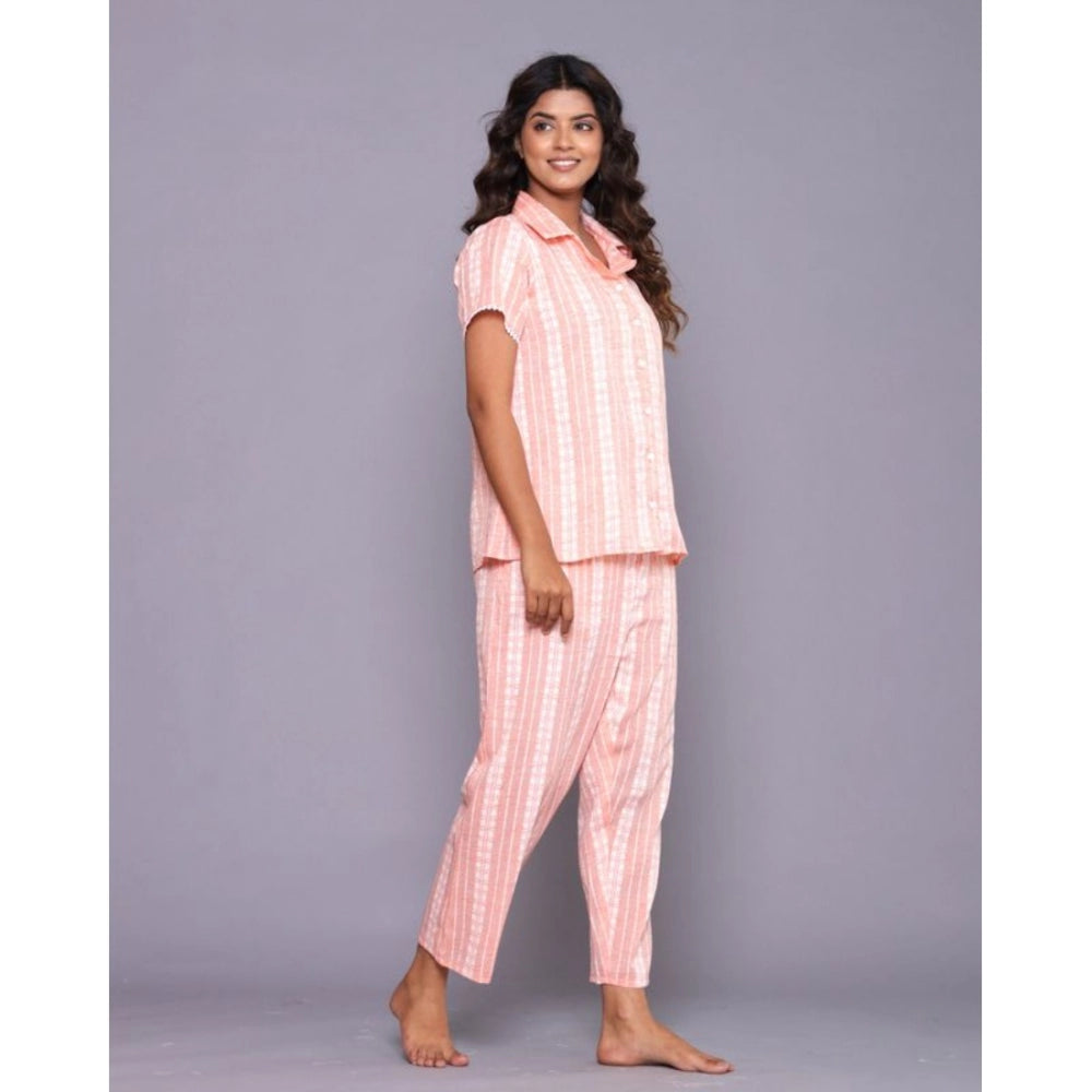 Vaystra Casual Cotton Short Sleeve Full Night Suit Set – Orange