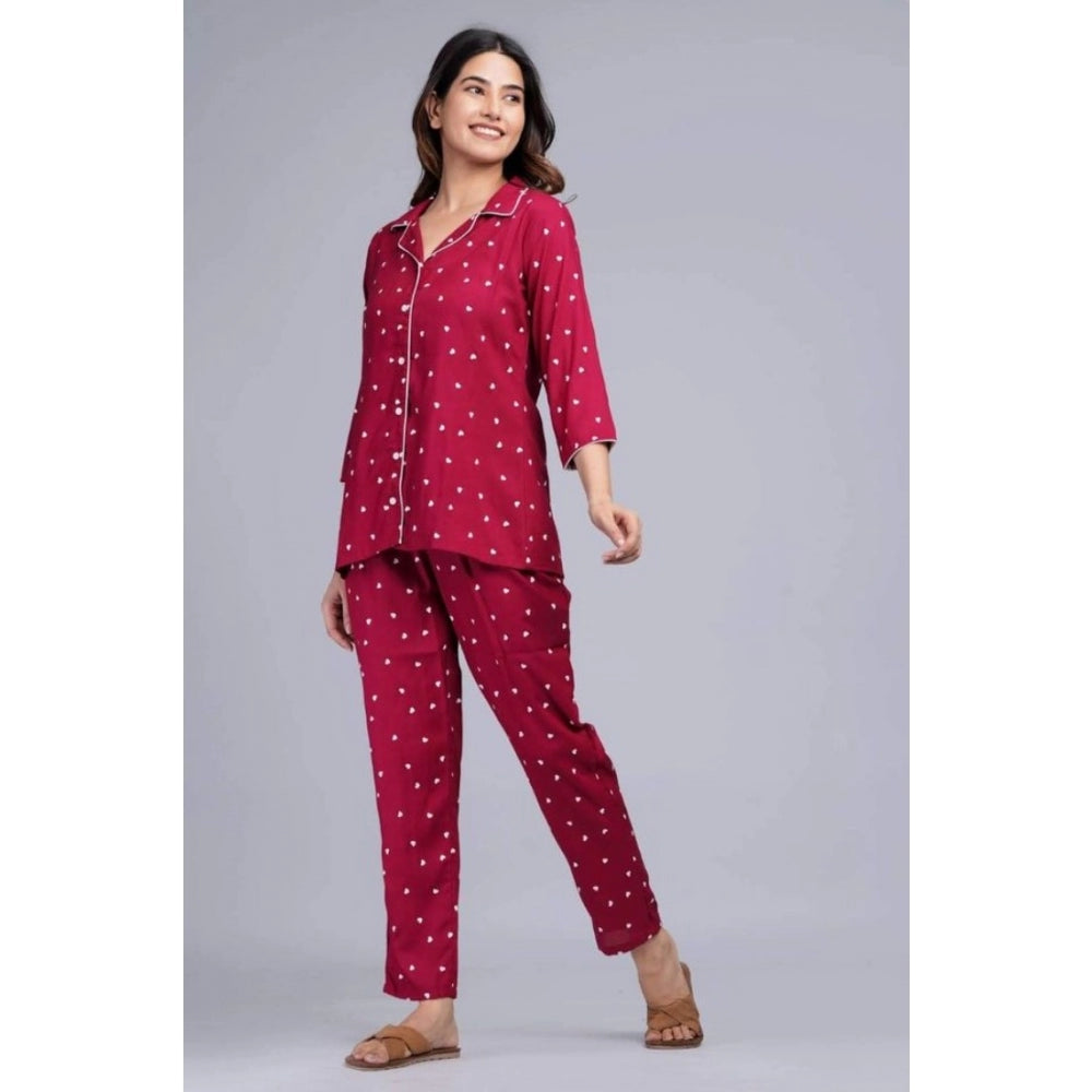 Vaystra Casual Rayon 3-4th Sleeve Night Suit Set – Maroon