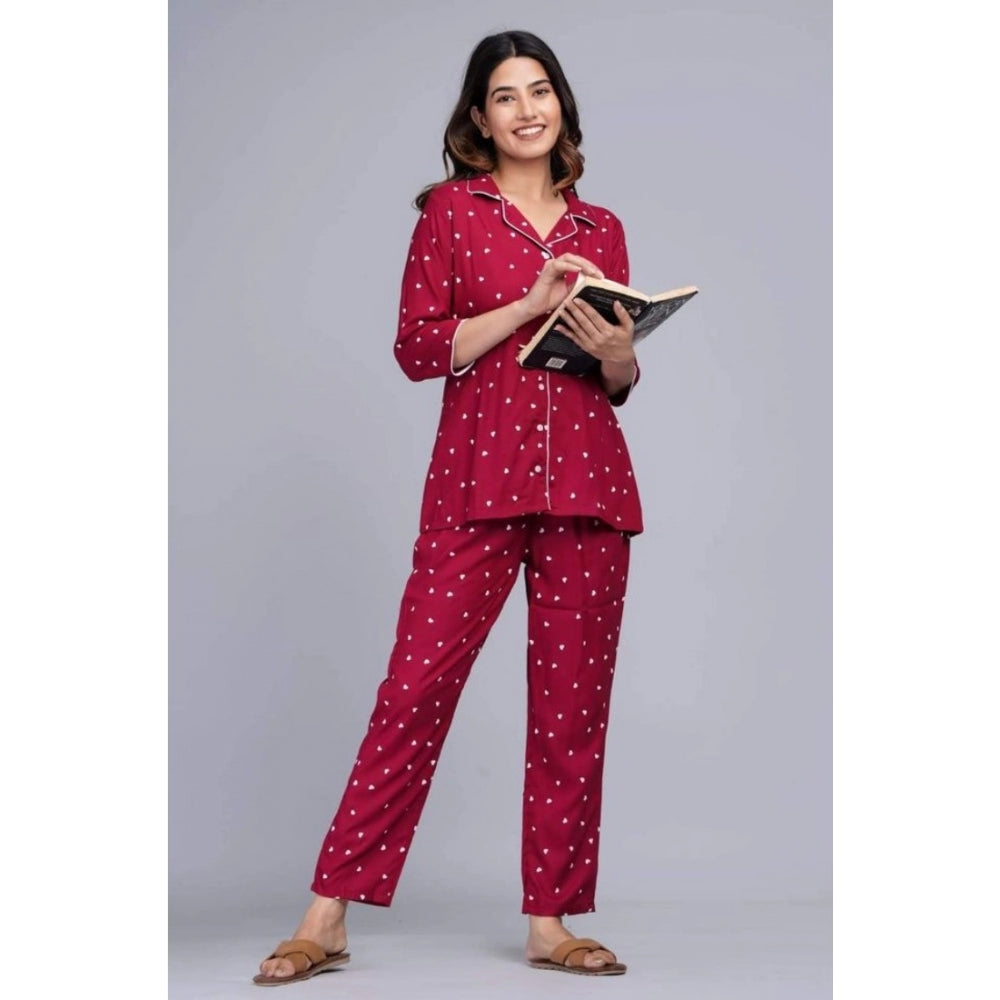 Vaystra Casual Rayon 3-4th Sleeve Night Suit Set – Maroon