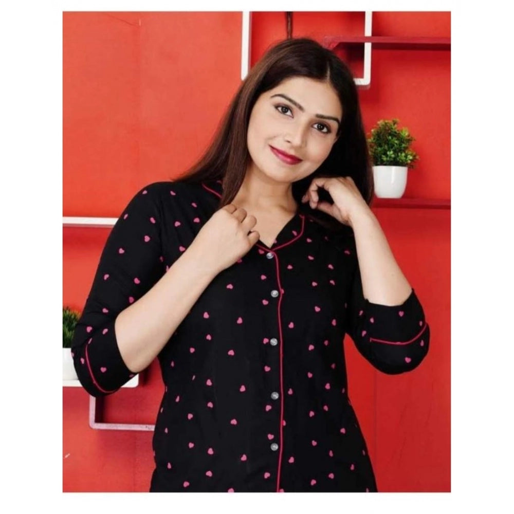 Vaystra Casual Rayon 3-4th Sleeve Night Suit Set – Black