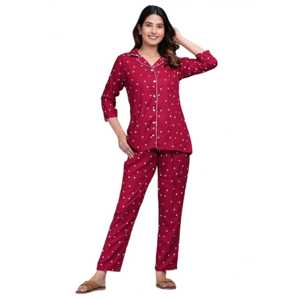 Vaystra Casual Rayon 3-4th Sleeve Night Suit Set – Maroon