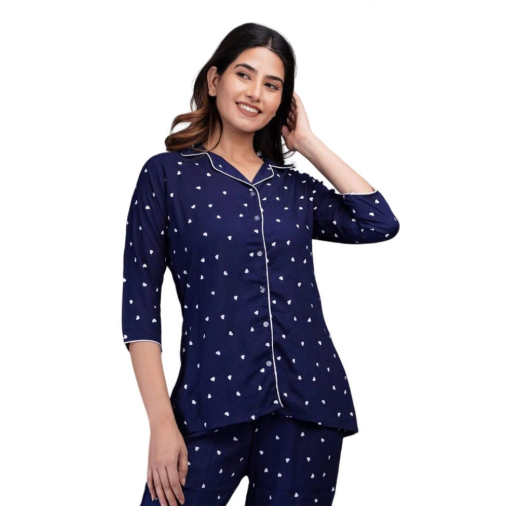Vaystra Casual Rayon 3-4th Sleeve Night Suit Set – Blue