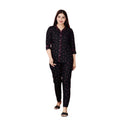 Vaystra Casual Rayon 3-4th Sleeve Night Suit Set – Black
