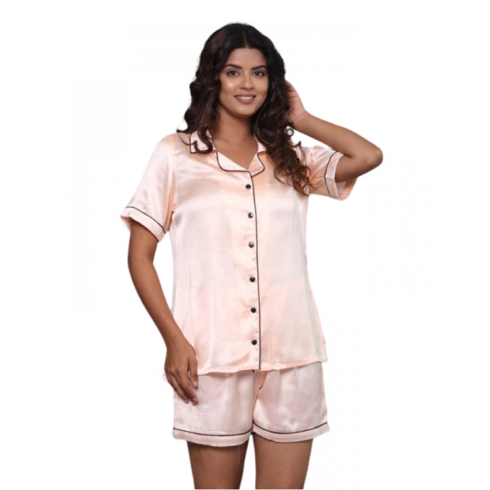 Vaystra Casual Satin Half Sleeve Night Suit Set – Orange