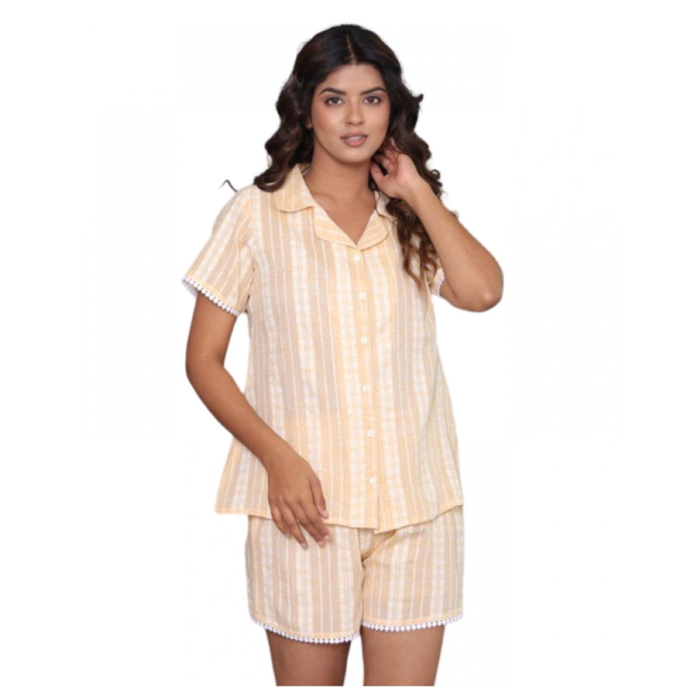 Vaystra Casual Cotton Short Sleeve Short Night Suit Set – Yellow